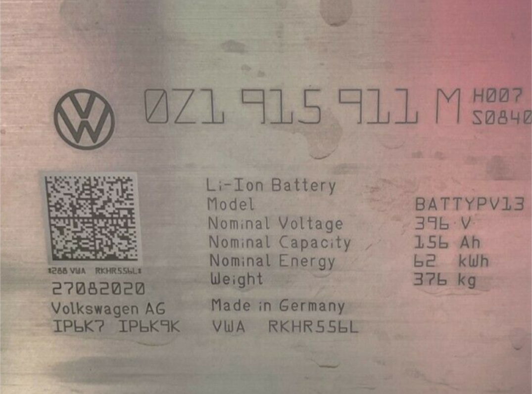VW ID Pack - 62kWh / 156Ah / 396V
